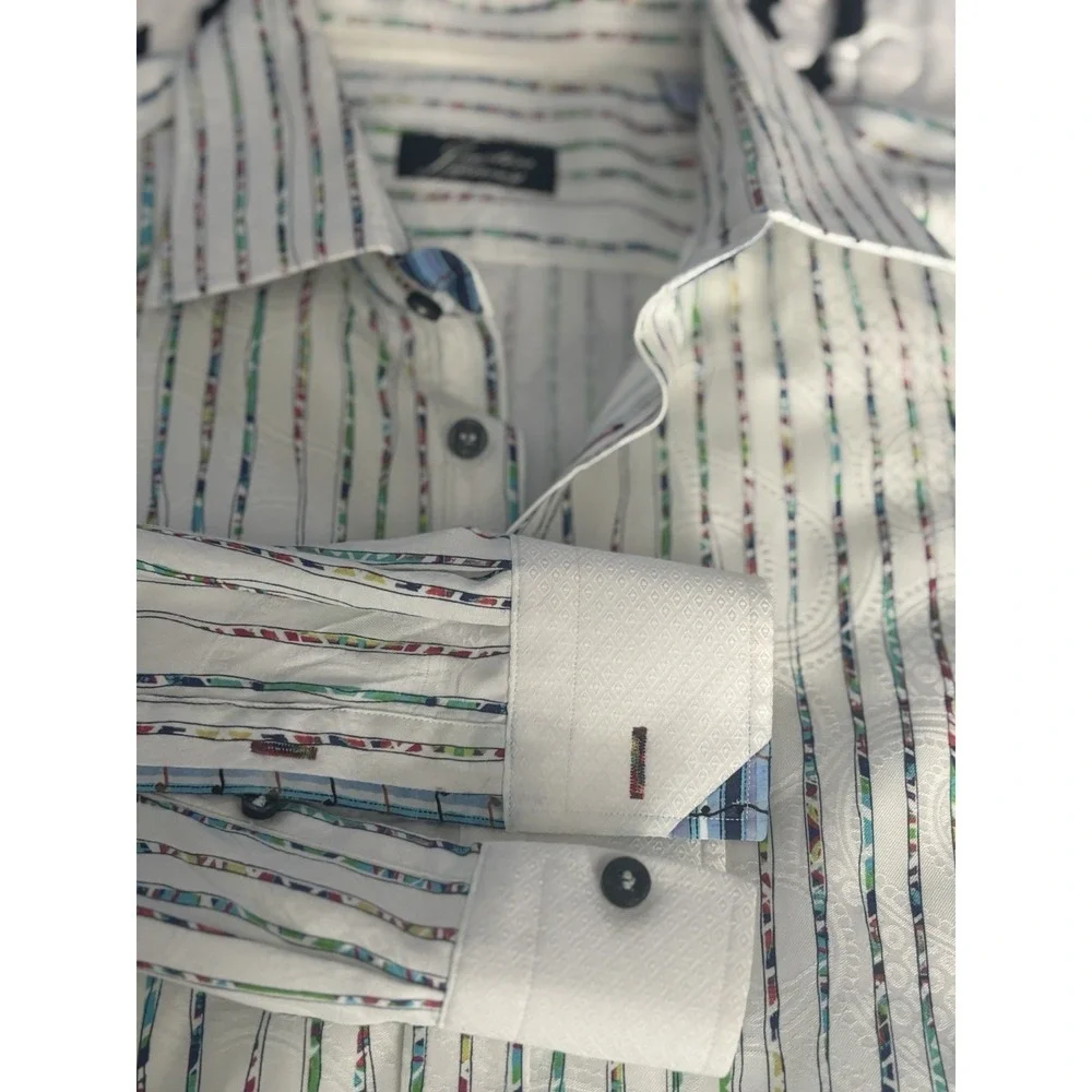Justin Harvey Shirt Mens XL Long Sleeve Button Unique Flip Cuffs Bussiness Caree - Picture 9 of 13